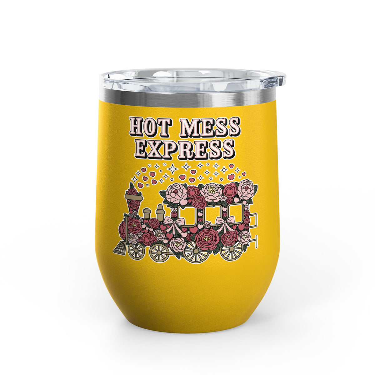 Hot Mess Express Wine Tumbler, Floral Drinkware, Funny Gift for Busy Moms, Besties, Coworkers and Chaos Coordinators