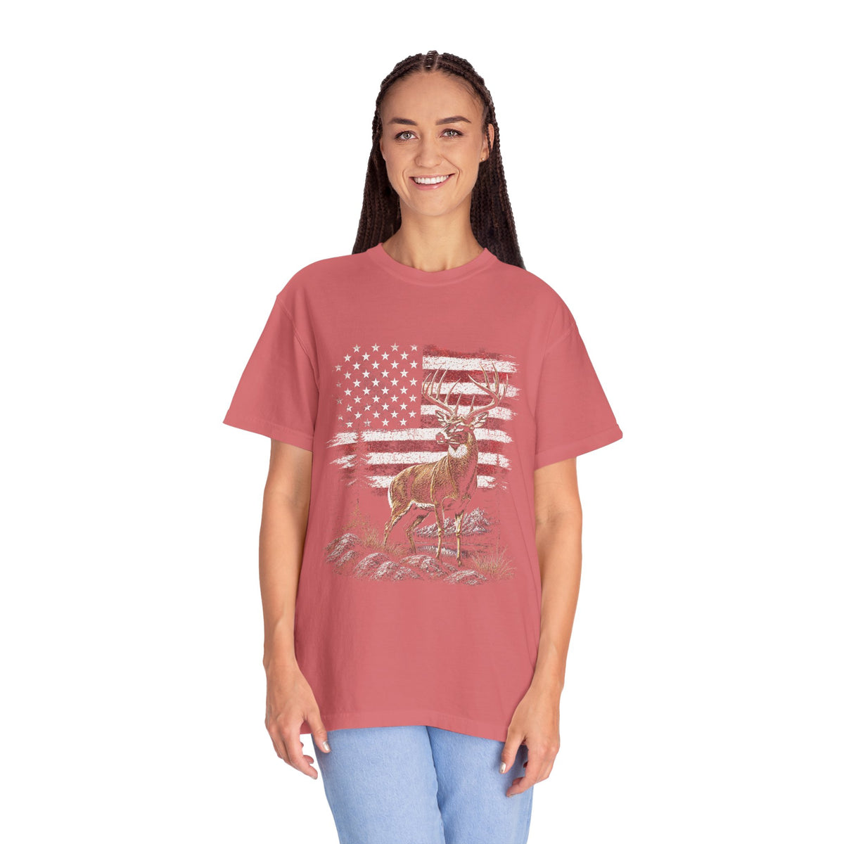 Patriotic Deer Shirt, American Flag Buck T Shirt, Deer Lover Gift, Outdoors Graphic Tee, Country Style Shirt, Fourth of July Gift