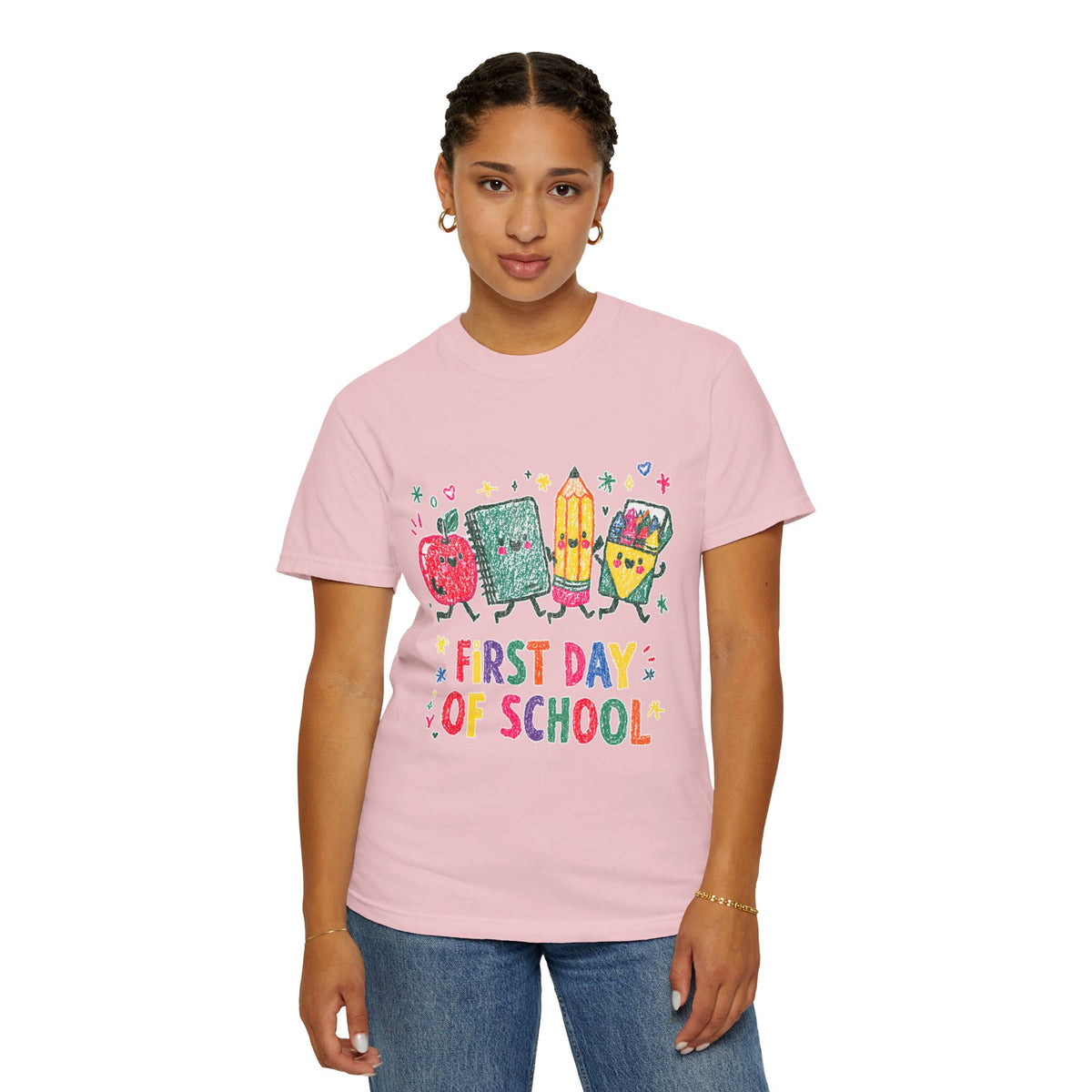 First Day of School T-Shirt, Colorful School Supplies Graphic Tee, Cute Teacher Outfit, Student Back to Class Gift, Classroom Shirt