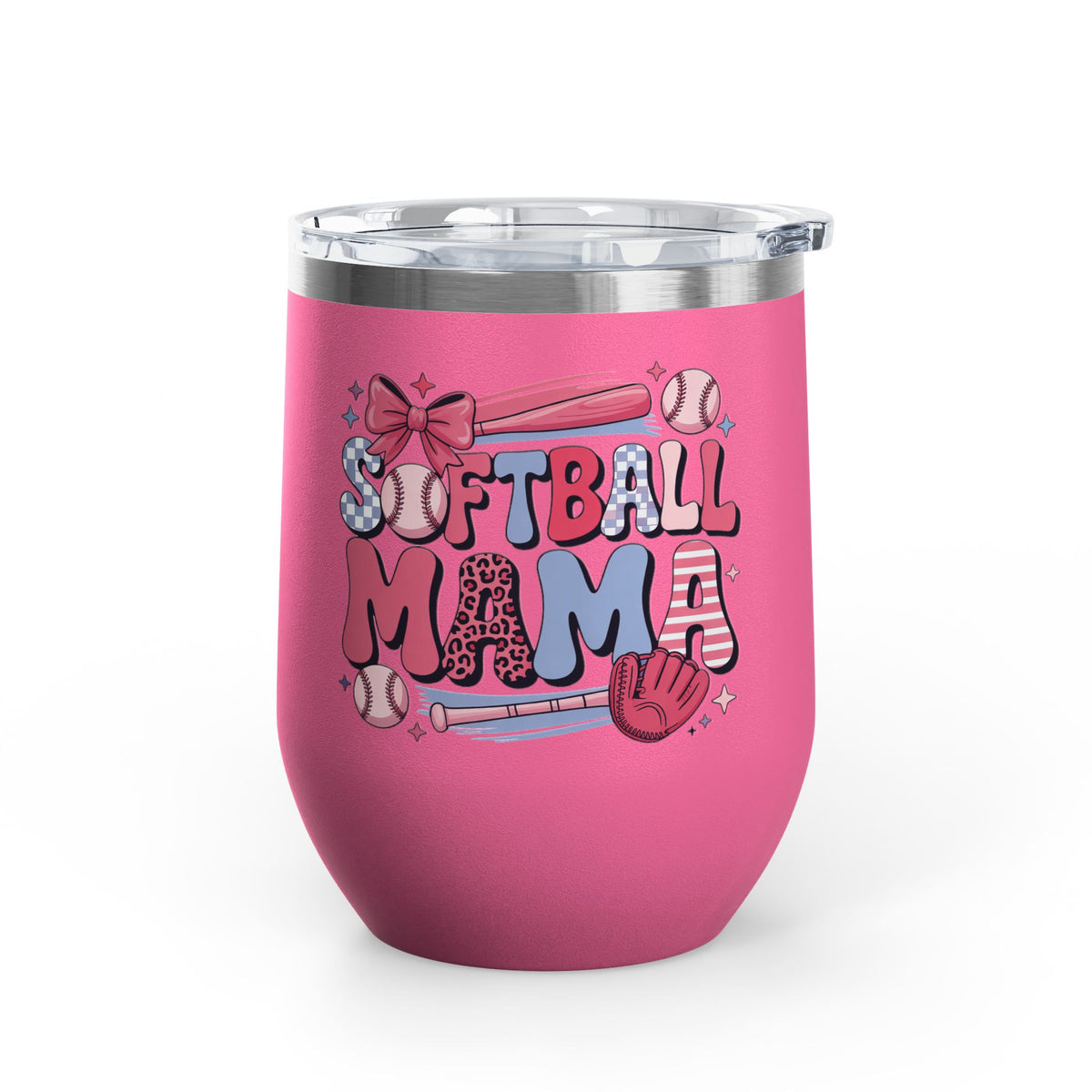Softball Mama Wine Tumbler, Softball Mom Gift for Game Day, Sports Mom Drinkware, Team Mom Gift, Cute Softball Season Gift for Her
