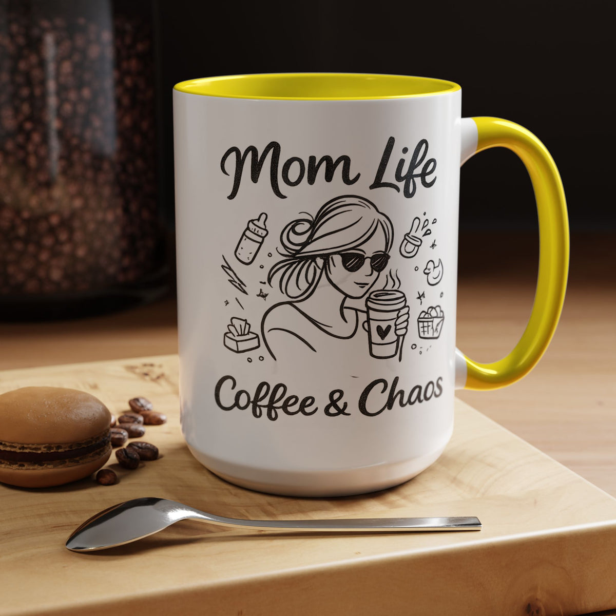 Mom Life Coffee and Chaos Mug, Funny Mom Coffee Mug, Motherhood Humor Gift, Busy Mom Cup, Mother's Day Gift for Coffee Lover