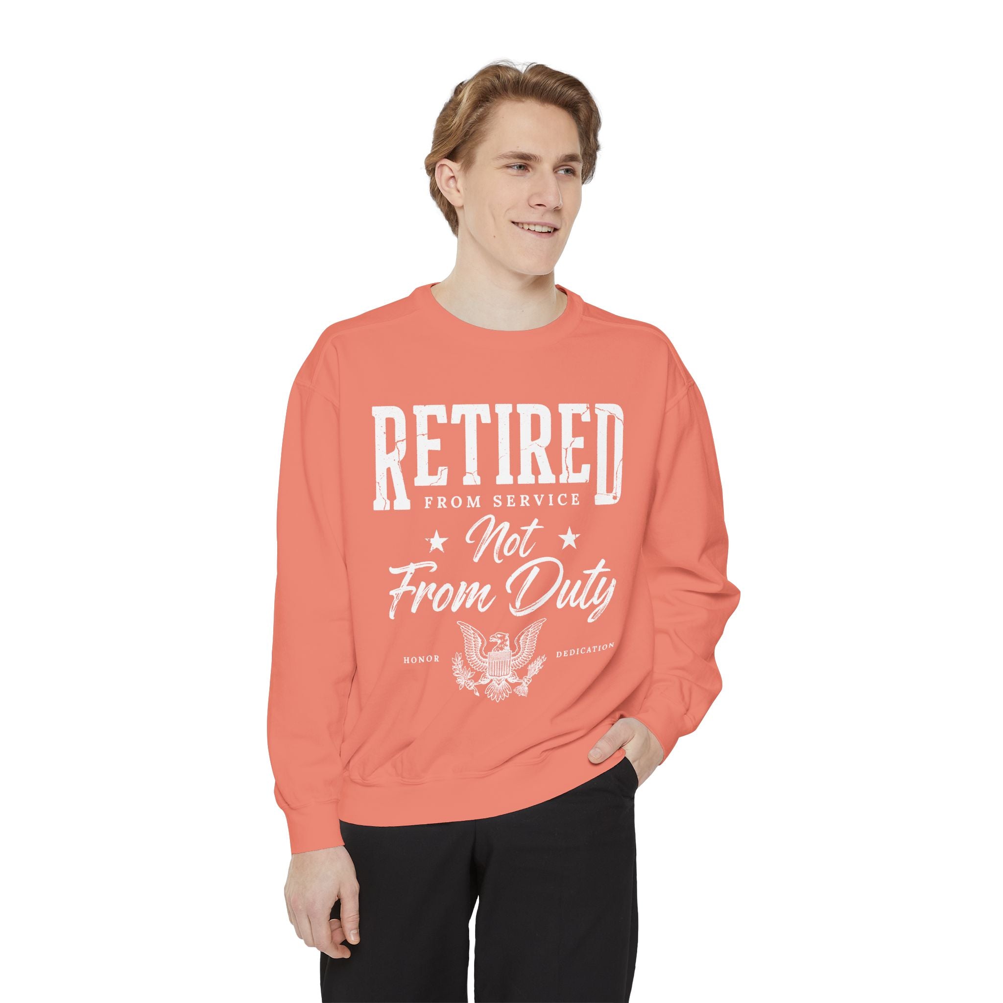 Retired From Service Not From Duty Sweatshirt, Military Retirement Crewneck, Veteran Gift, Patriotic Eagle Veterans Day Pullover for Retiree