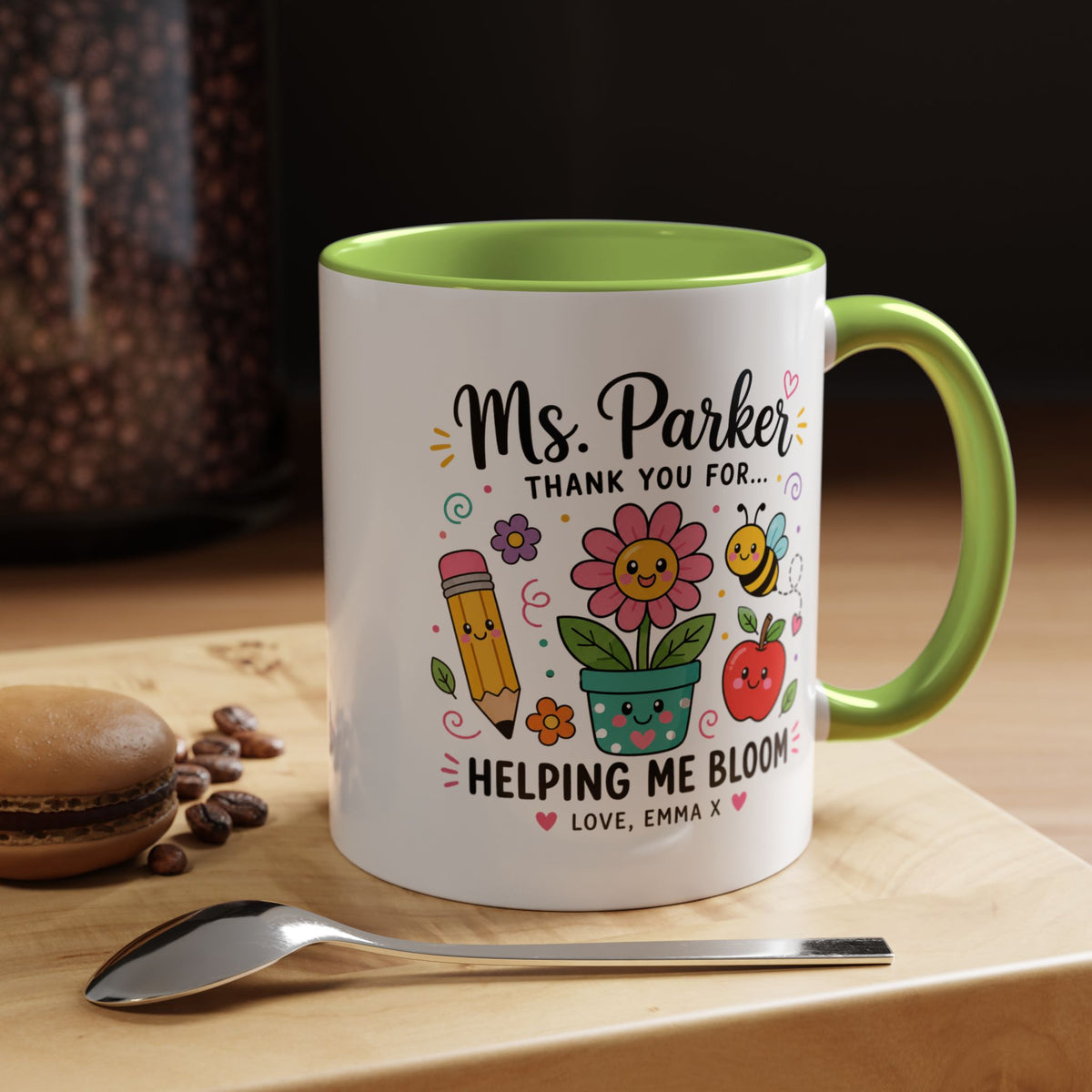 Personalized Teacher Appreciation Mug, Custom Teacher Thank You Coffee Mug, Helping Me Bloom Gift, End of School Year Teacher Gift