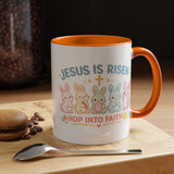 Christian Easter Bunny Mug, Jesus Is Risen Hop Into Faith Coffee Mug, Faith Based Easter Gift, Religious Spring Mug for Women Kids