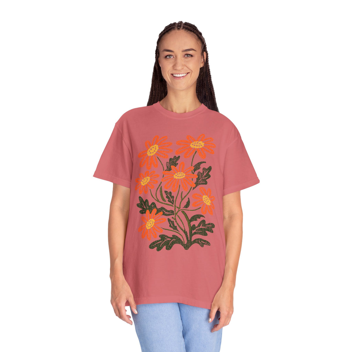 Orange Daisy Graphic Shirt, Retro Floral T-Shirt for Flower Lovers, Groovy Botanical Tee, Cheerful Garden Gift for Women and Gardeners