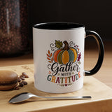 Gather With Gratitude Mug, Colorful Pumpkin Thanksgiving Coffee Cup, Cozy Fall Hostess Gift, Autumn Kitchen and Harvest Decor