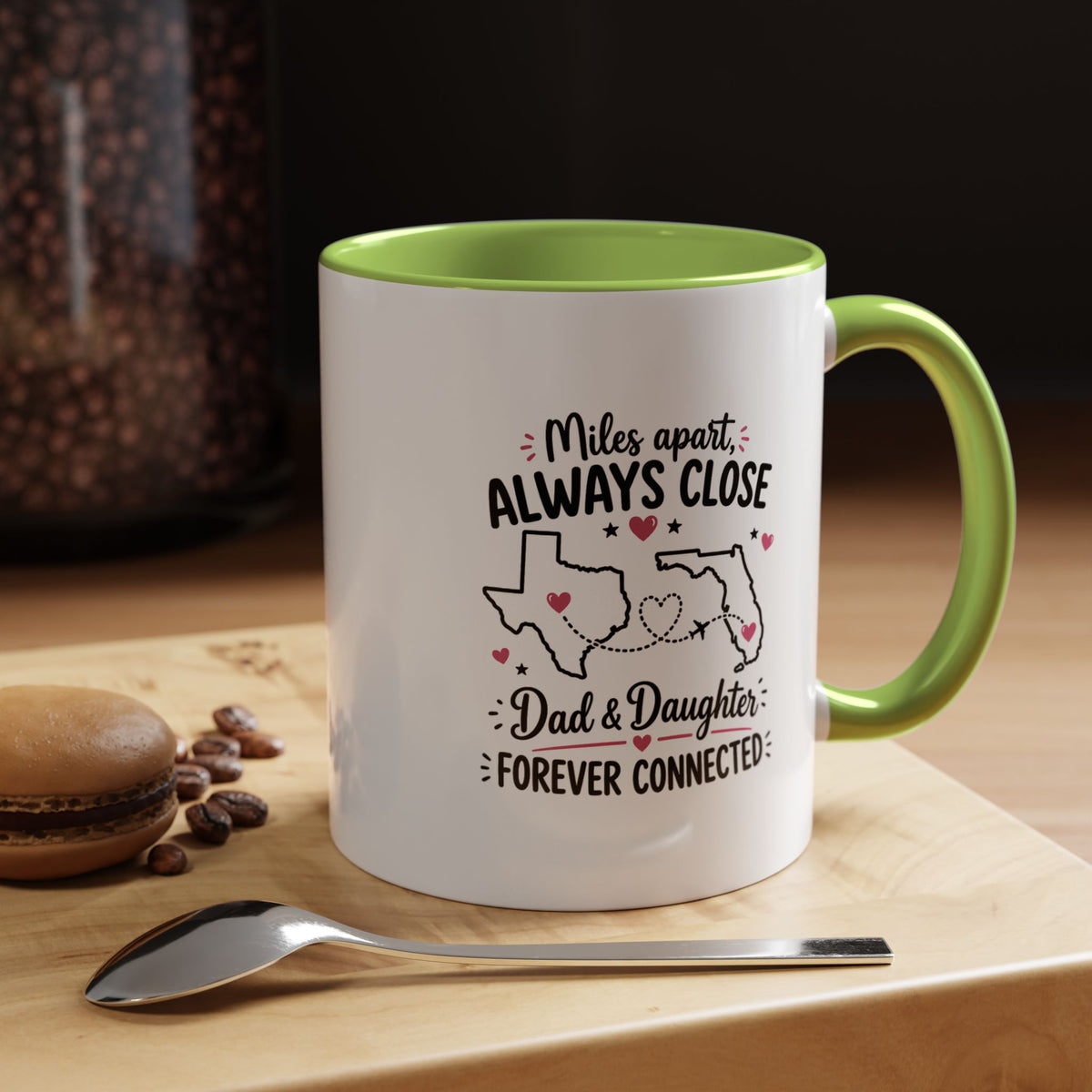 Long Distance Dad and Daughter Mug, Miles Apart Always Close Coffee Cup, Sentimental Father Gift from Daughter, Birthday Keepsake for Dad
