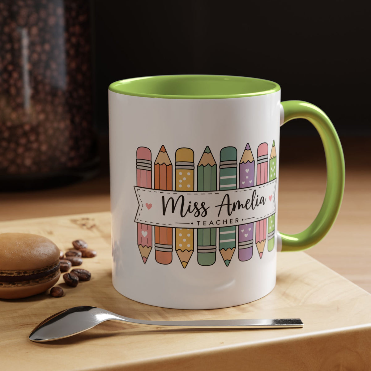 Personalized Teacher Pencil Mug, Custom Teacher Name Coffee Mug, Teacher Appreciation Gift, Back to School Teacher Cup