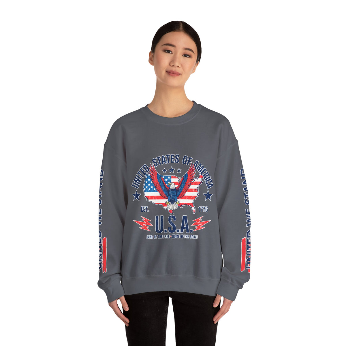 United We Stand Sweatshirt, American Eagle USA Pullover, Patriotic Flag Top, Vintage Americana Clothing, Fourth of July Gift for Women