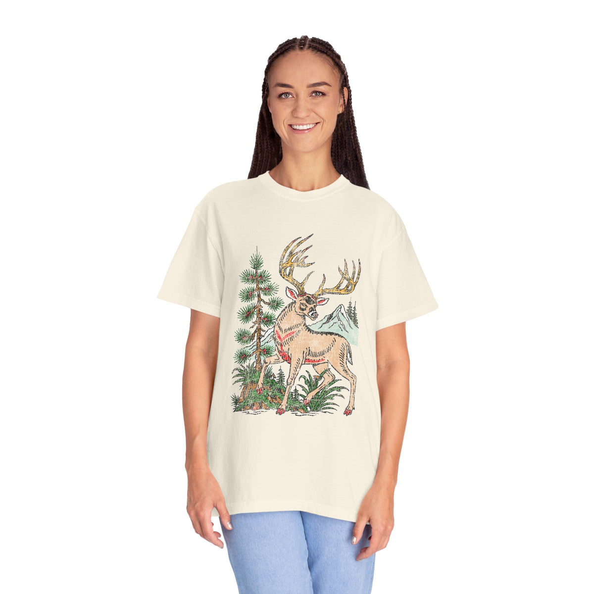 Woodland Deer Shirt, Rustic Stag and Mountain Graphic, Gift for Wildlife Lovers and Hikers, Forest Inspired Cabin Weekend Clothing