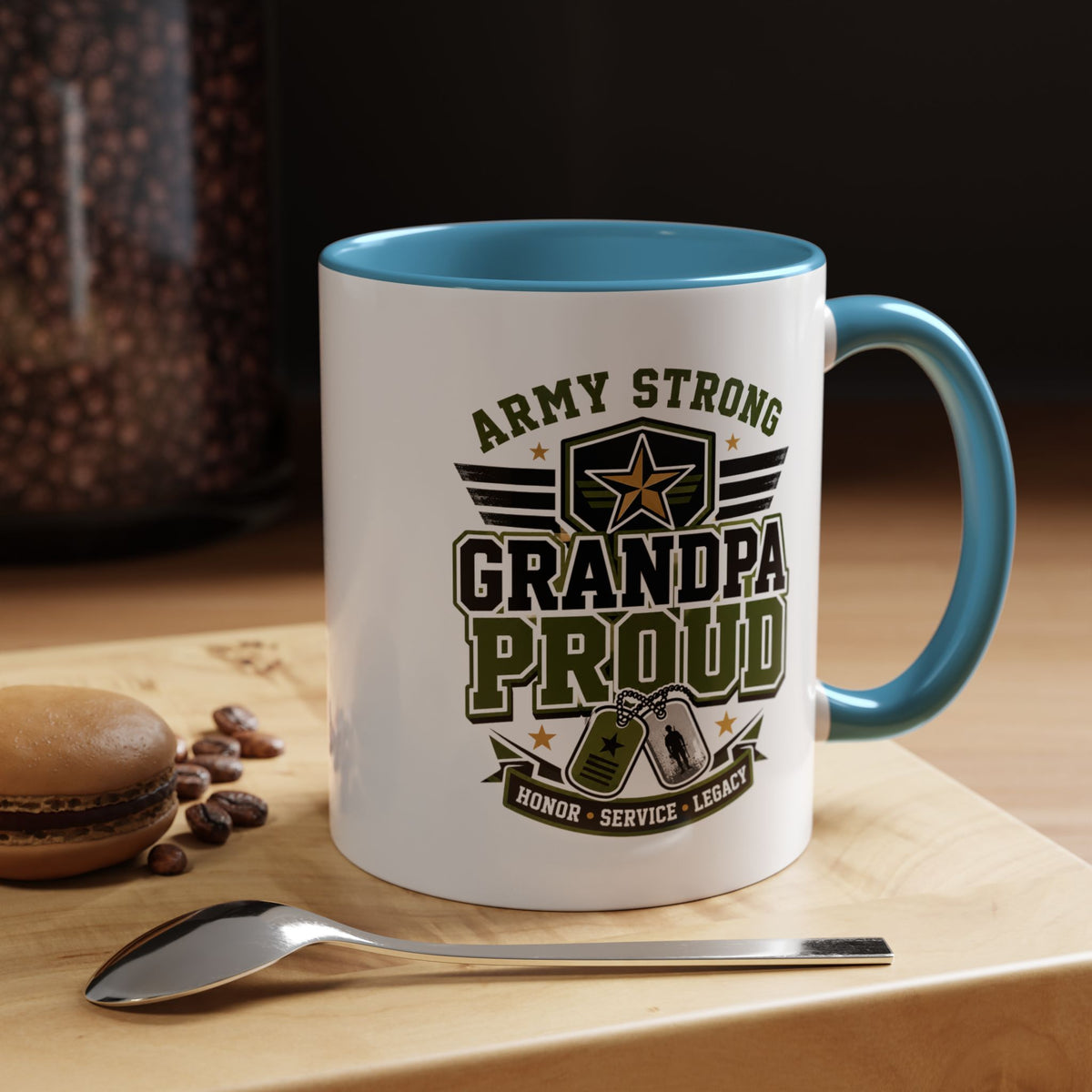 Army Strong Grandpa Mug, Grandpa Proud Military Coffee Cup, Veteran Grandfather Gift, Service Legacy Present for Birthday or Father's Day