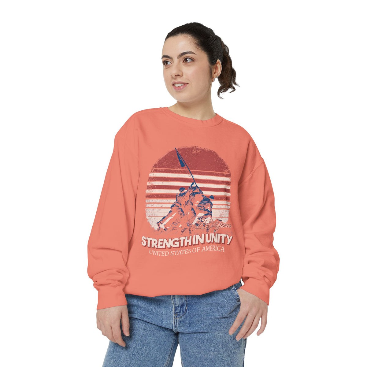 Strength Through Unity Comfort Sweatshirt, America 250 Years Patriotic Crewneck, Vintage USA Independence Day Gift Sweatshirt