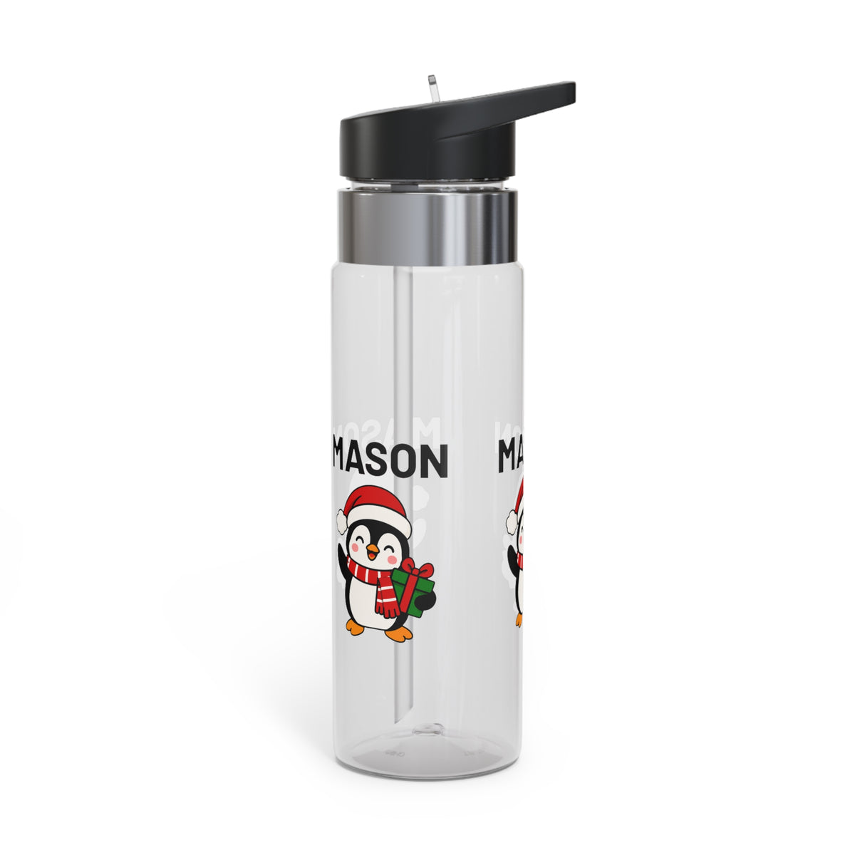 Custom Penguin Name Water Bottle, Personalized Christmas Drink Bottle for Kids, Cute Winter School Bottle, Holiday Gift for Boys and Girls