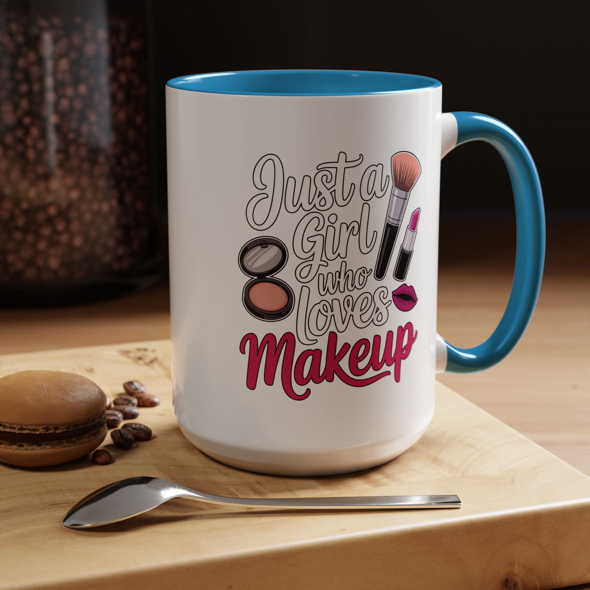 Makeup Lover Coffee Mug, Just a Girl Who Loves Makeup Quote, Lipstick and Brush Design, Birthday Gift for Beauty Enthusiast or Makeup Artist