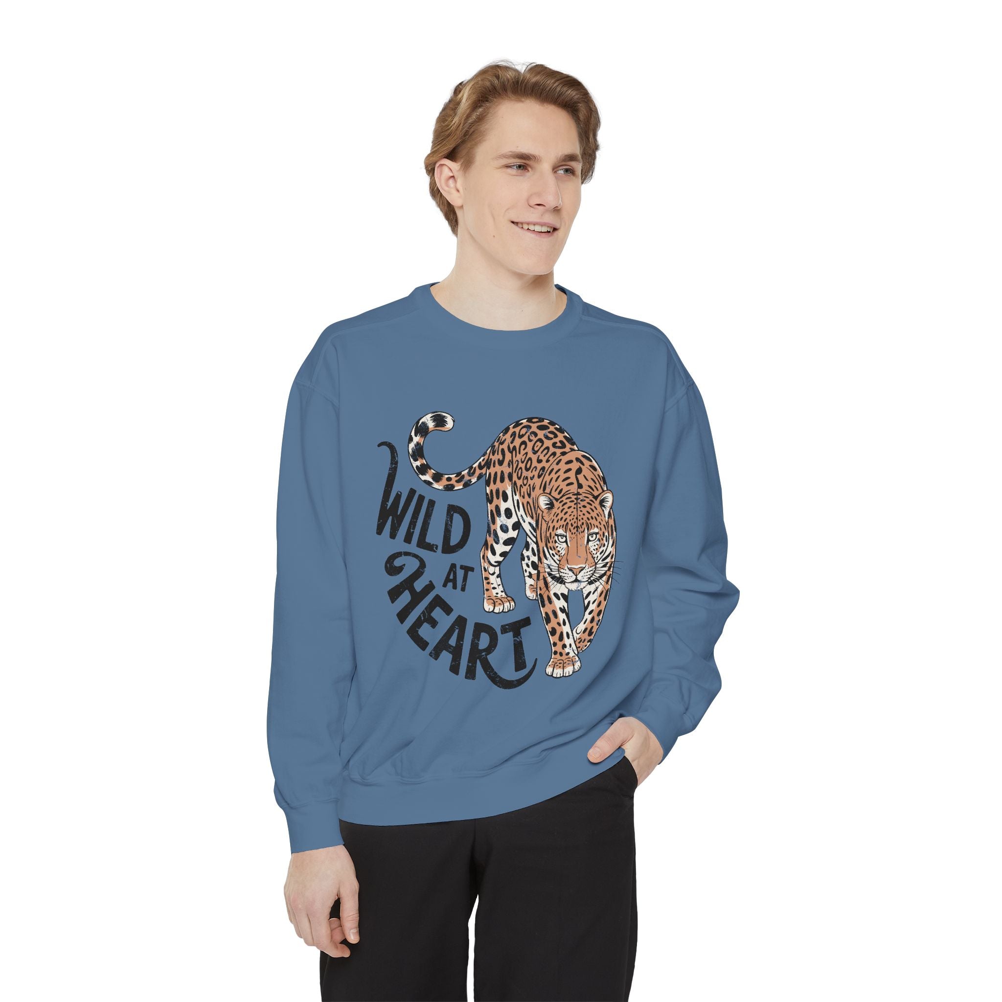 Wild at Heart Leopard Comfort Colors Sweatshirt, Leopard Graphic Crewneck, Animal Lover Sweatshirt, Safari Style Gift