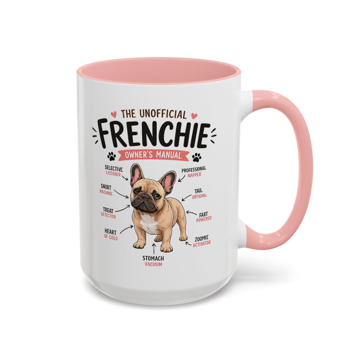 Anatomy of a Frenchie Coffee Mug, Funny French Bulldog Lover Gift, Cute Dog Mom Dad Anatomy Ceramic Tea Cup with Black Handle