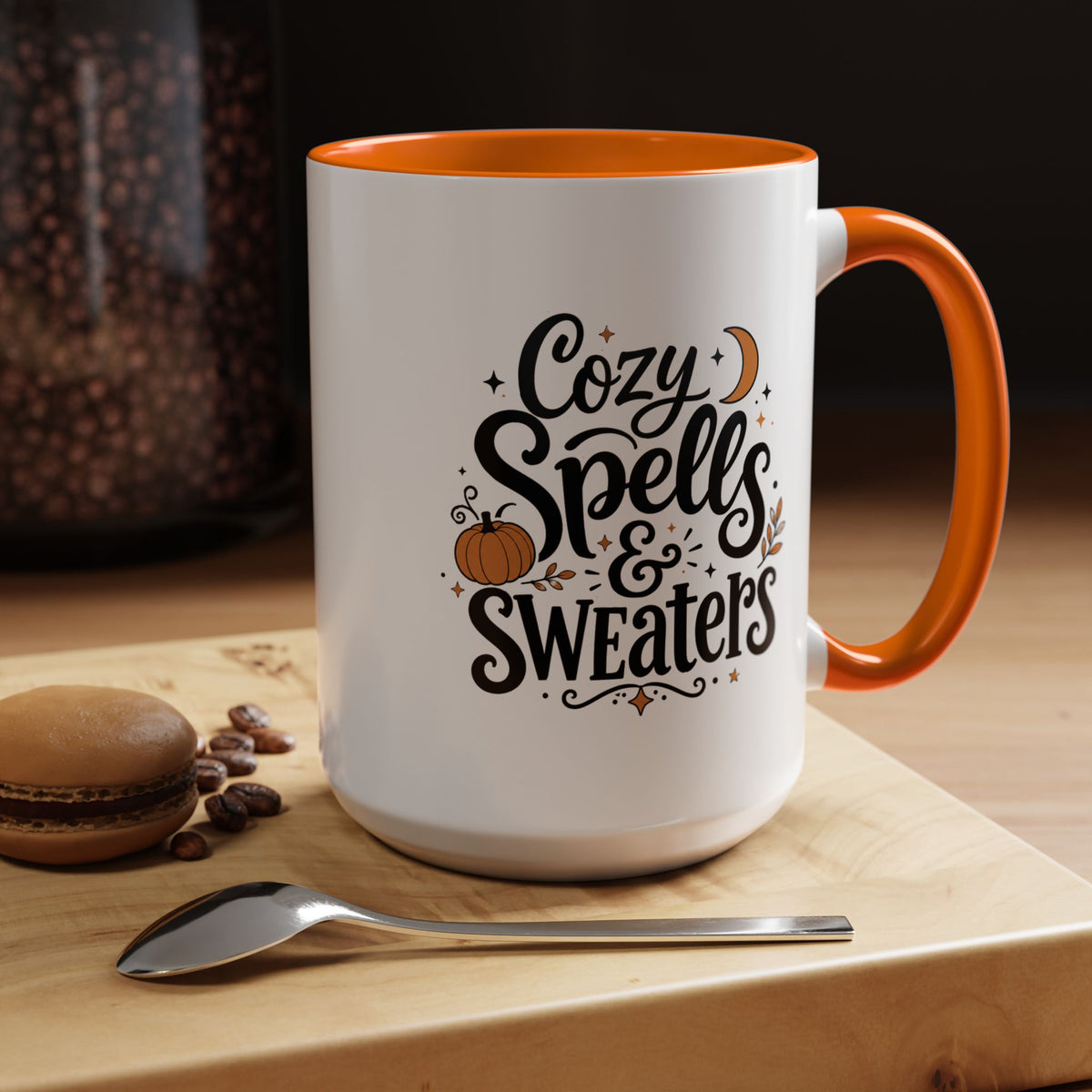 Cozy Spells and Sweaters Mug, Witchy Halloween Coffee Cup, Celestial Pumpkin Fall Gift for Her, Magical Spooky Season Drinkware