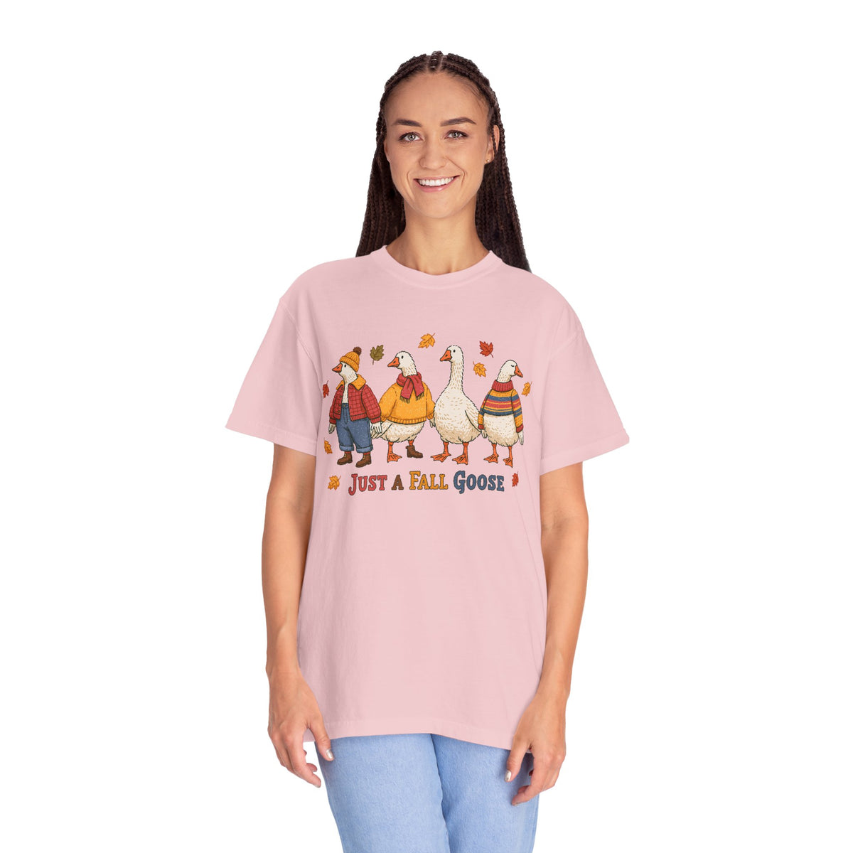 Funny Fall Goose Shirt, Just a Fall Goose Autumn Graphic Tee, Cute Cozy Gift for Bird Lover, Thanksgiving and October Outfit for Her