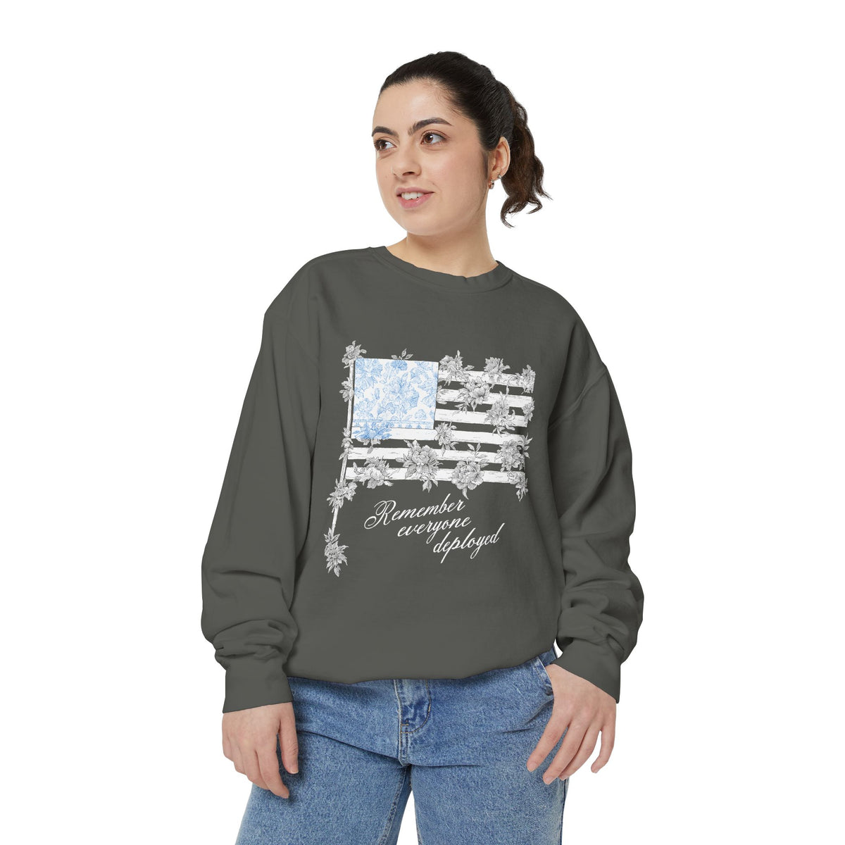 Military Deployment Comfort Colors Sweatshirt, Remember Everyone Deployed Crewneck, Patriotic Floral American Flag Sweatshirt, Support Our Troops Pullover