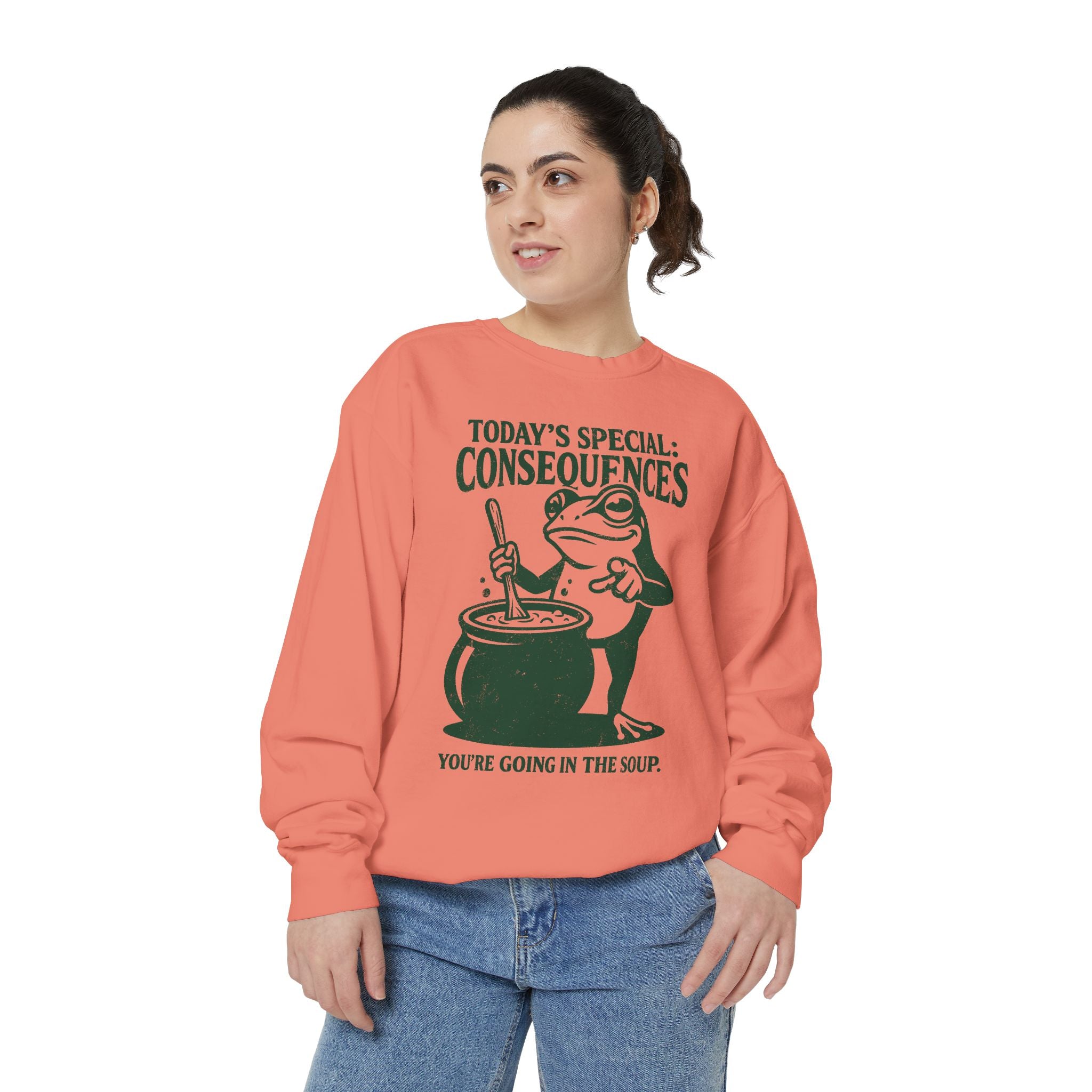 Funny Frog Comfort Colors Sweatshirt, Today's Special Consequences Graphic Crewneck, Sarcastic Meme Sweatshirt Gift