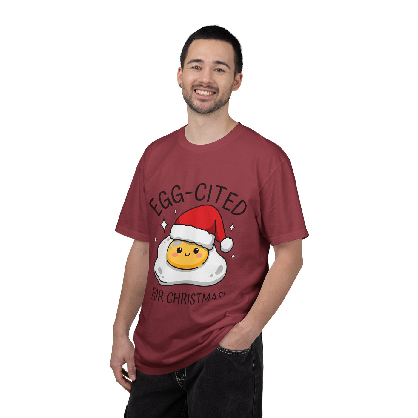 Egg-Cited for Christmas Shirt, Funny Fried Egg T-Shirt, Cute Food Pun Holiday Tee, Christmas Breakfast Gift for Brunch Lover or Cook