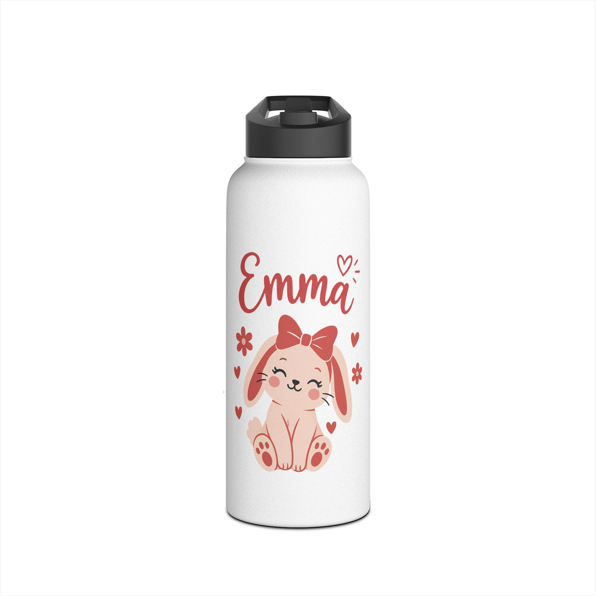 Cute Bunny Personalized Water Bottle, Custom Name Drink Bottle, Adorable School Gift, Rabbit Lover Gift, Birthday Gift, Reusable Kids Bottle