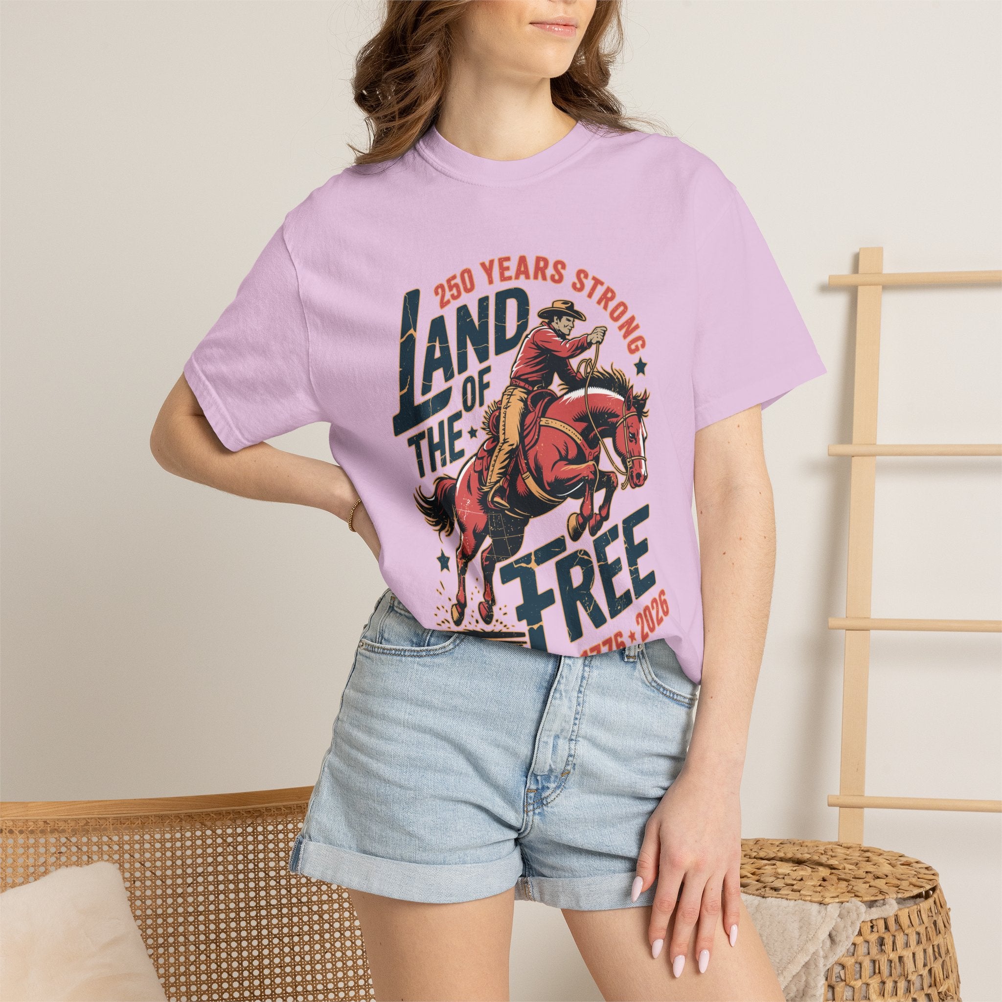 Land of the Free 250 Years Strong Comfort Colors Shirt, America 250th Anniversary Tee, Patriotic Cowboy Graphic Shirt, USA 1776-2026
