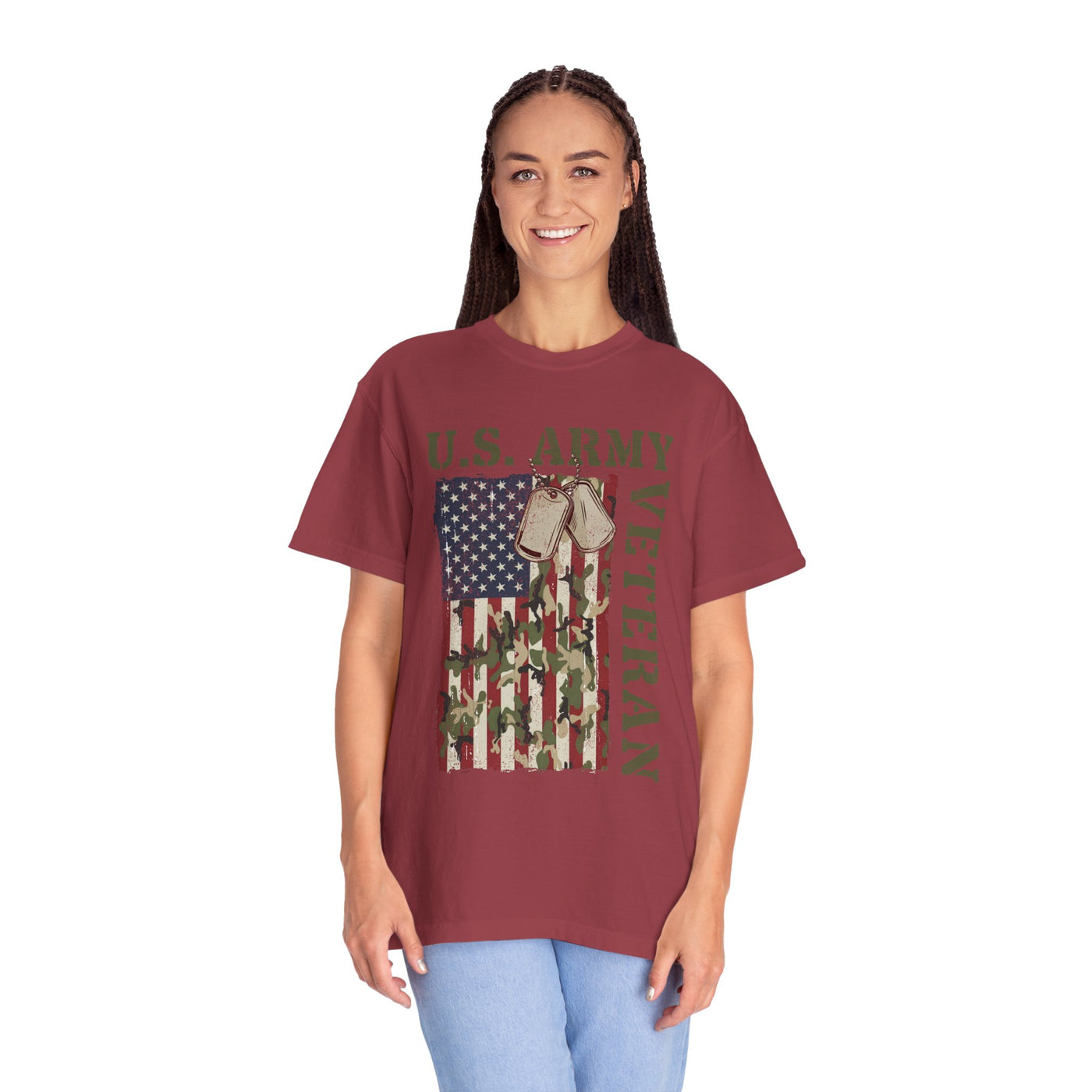 US Army Veteran Shirt, American Flag Camo T-Shirt, Military Dog Tag Tee, Patriotic Gift for Soldier, Retirement or Veterans Day Top