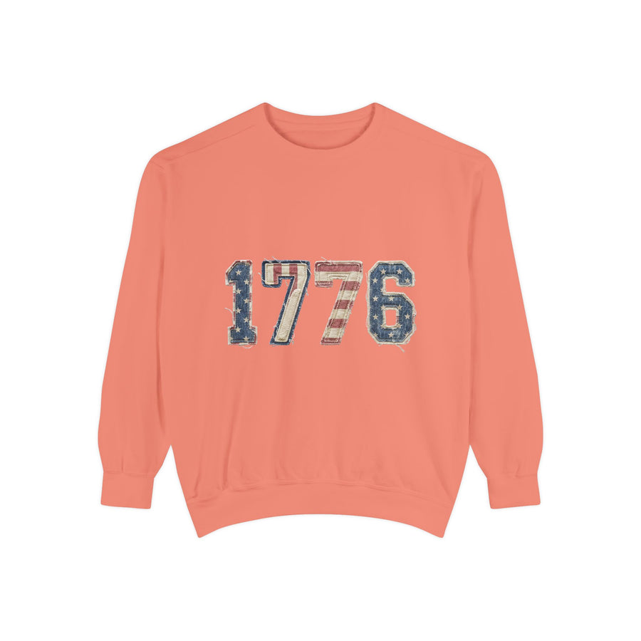 1776 Patriotic Comfort Colors Sweatshirt, American Flag Applique Sweatshirt, USA Independence Day Pullover, Fourth of July Gift