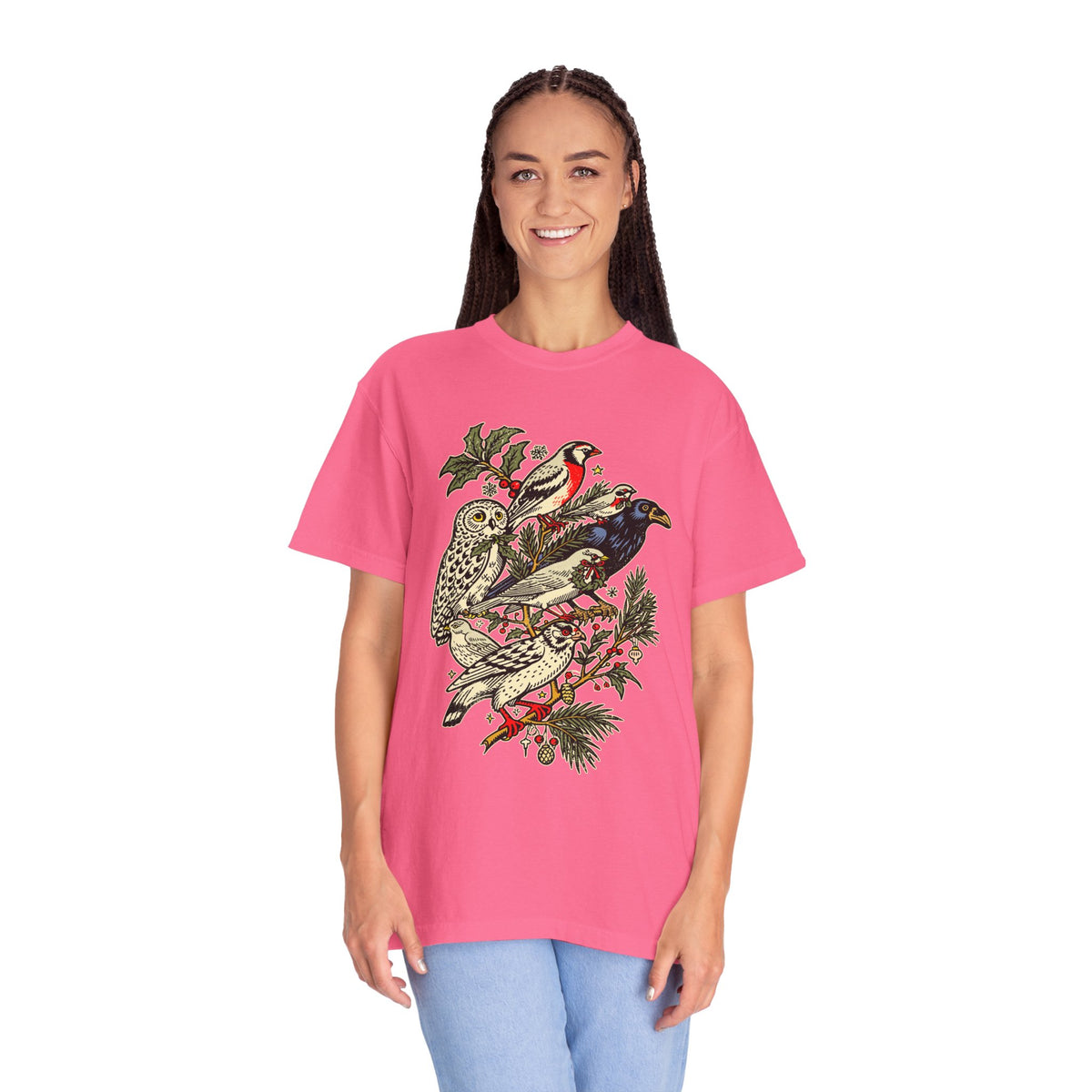 Winter Birds Graphic Shirt, Vintage Woodland T-Shirt for Bird Lovers, Festive Nature Tee, Cozy Christmas Gift for Birdwatchers and Moms