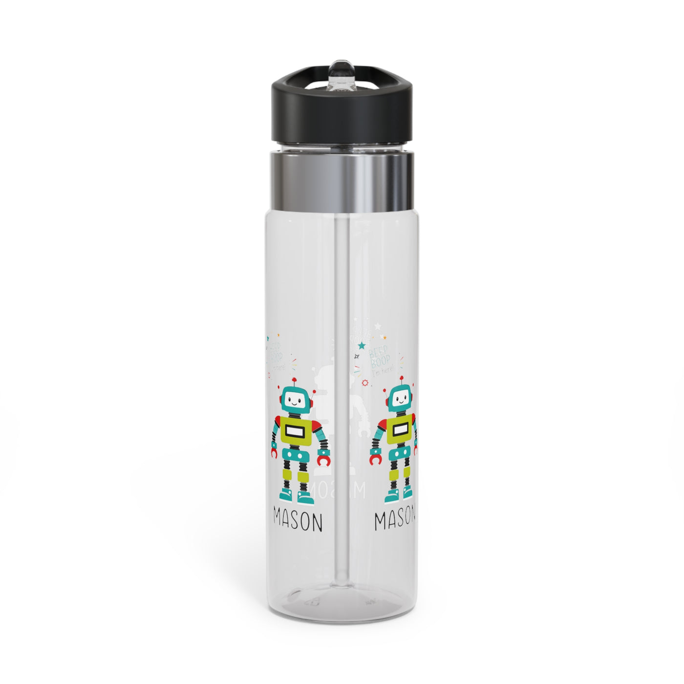 Personalized Robot Transparent Water Bottle for Boys, Custom Name Kids Water Bottle, Back to School Gift, Fun Space Themed Drink Bottle