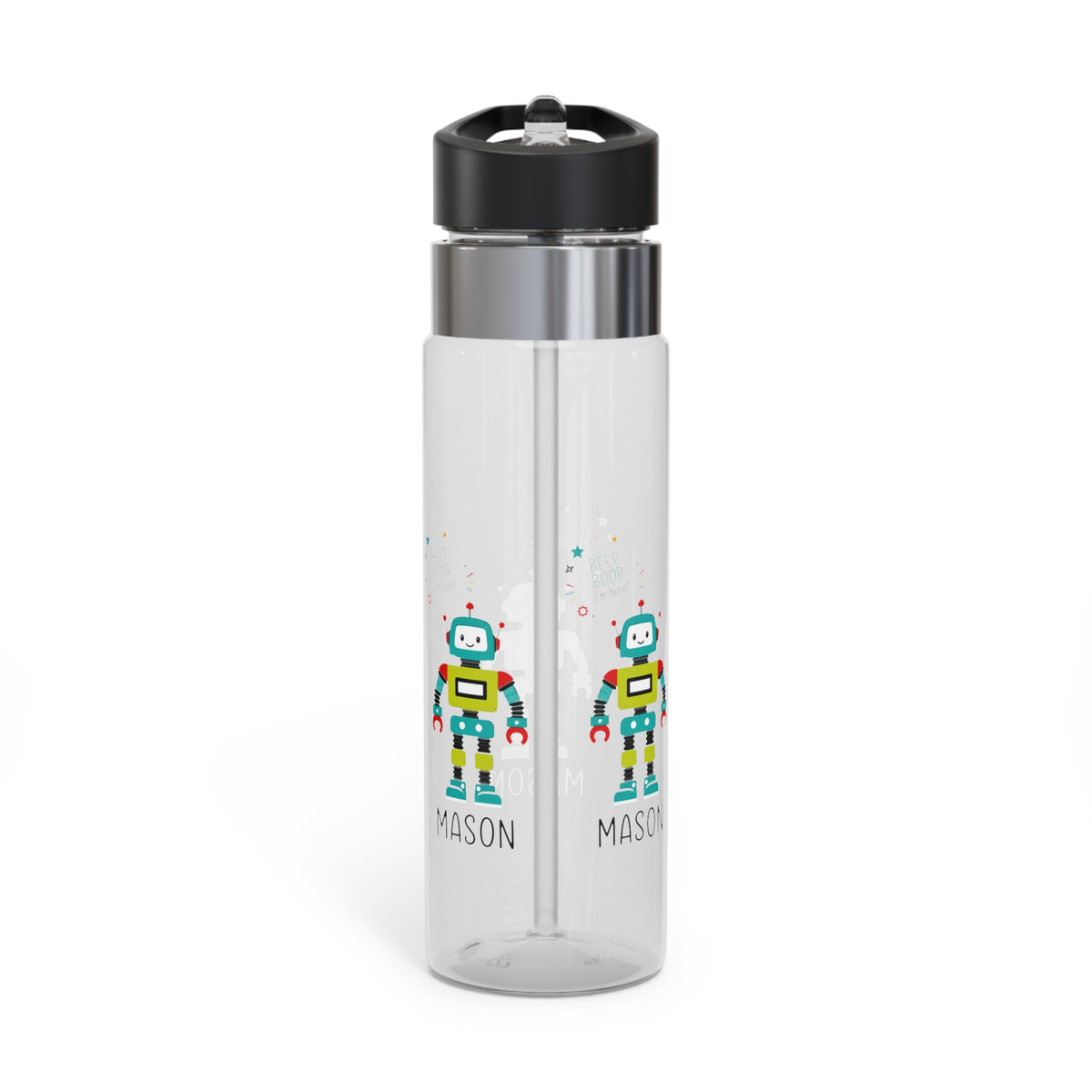 Personalized Robot Transparent Water Bottle for Boys, Custom Name Kids Water Bottle, Back to School Gift, Fun Space Themed Drink Bottle