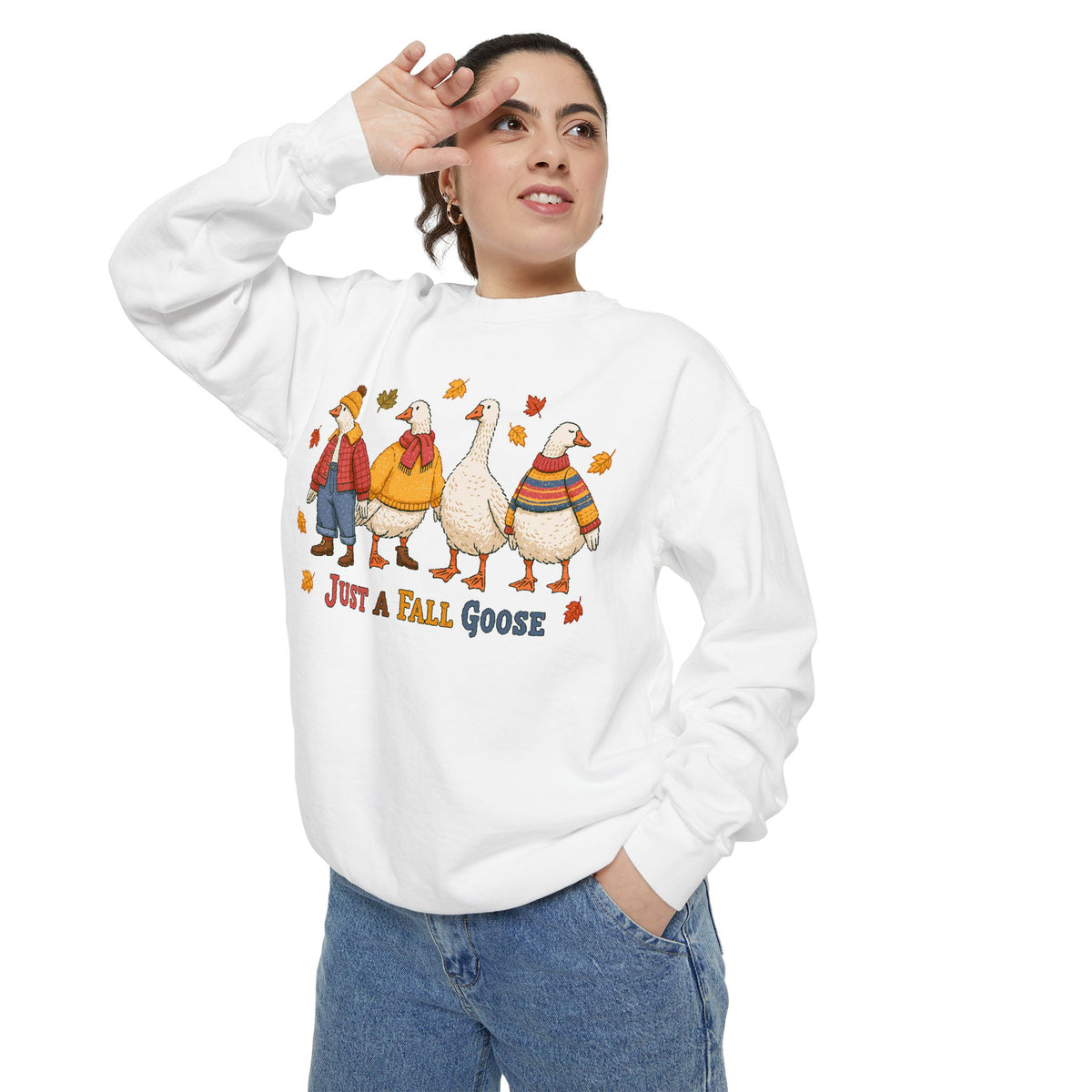 Funny Fall Goose Sweatshirt, Just a Fall Goose Autumn Pullover, Cute Cozy Gift for Bird Lover, Thanksgiving and October Outfit for Her