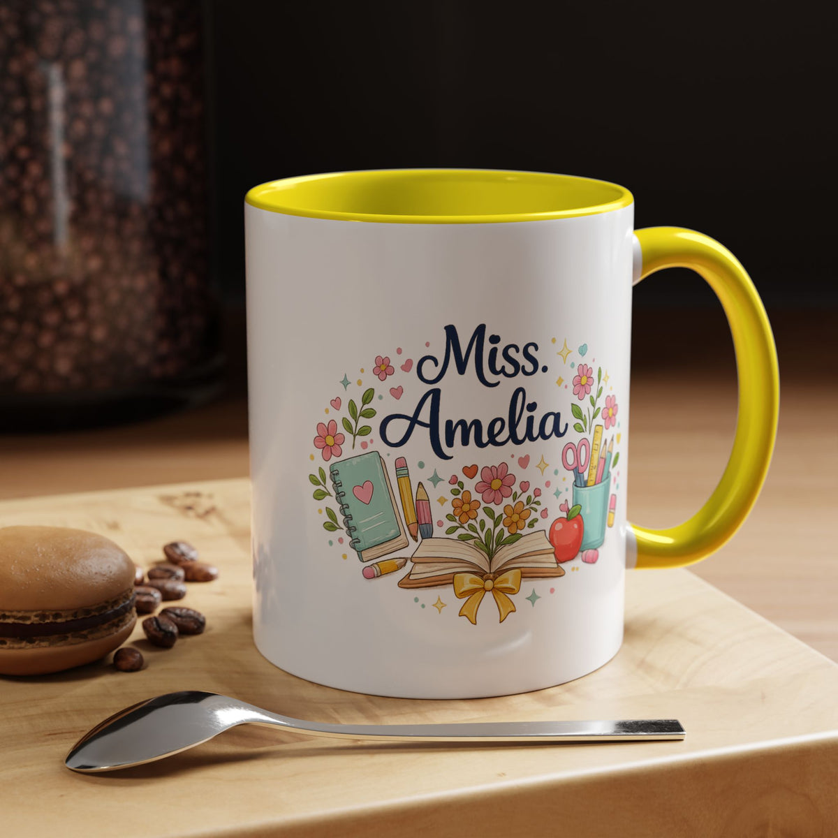 Personalized Teacher Coffee Mug, Custom Teacher Name Gift, Floral Teacher Mug, Teacher Appreciation Present, Classroom Gift