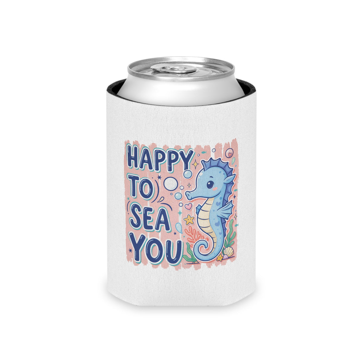 Happy to Sea You Can Cooler, Cute Seahorse Drink Sleeve, Ocean Lover Gift, Beach Party Favor, Summer Coastal Accessory