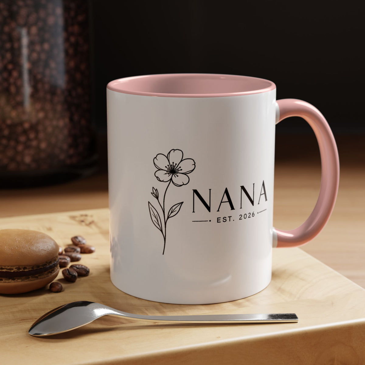 Personalized Name Mug, Floral Black Accent Coffee Cup with Custom Established Year, Grandmother Gift for Birthday, Mother's Day or Christmas
