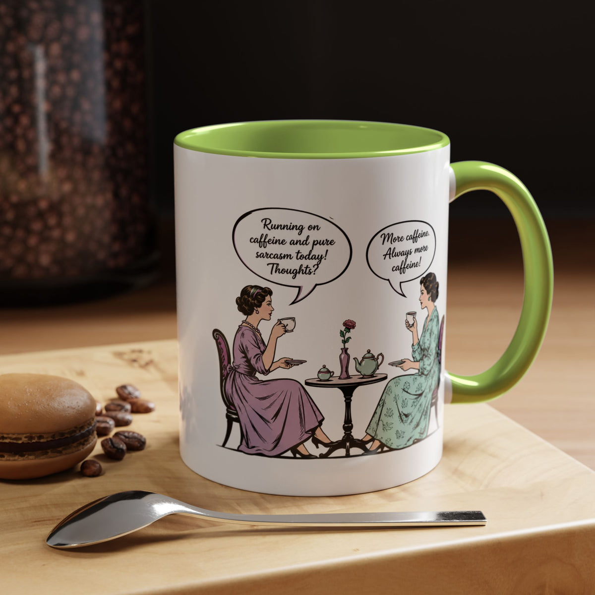 Funny Coffee Lovers Mug, Running on Caffeine and Pure Sarcasm Mug, Vintage Tea Party Coffee Cup, Best Friend Coffee Gift