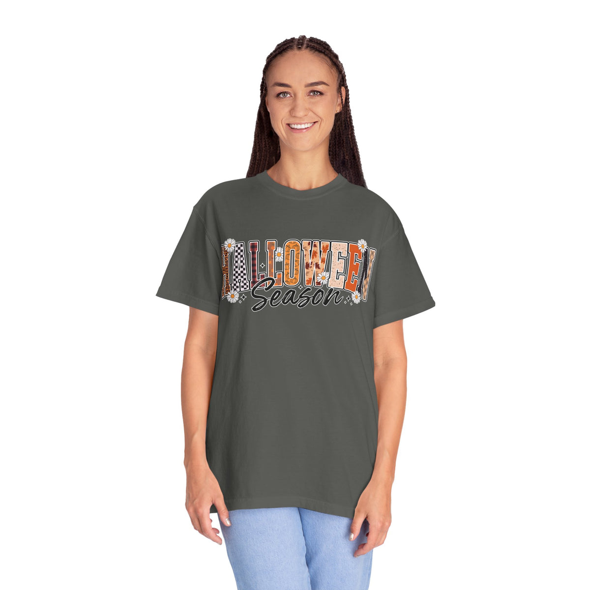 Halloween Season Shirt, Leopard Plaid Pumpkin Letter Graphic Tee, Cute Fall Gift for Women, Spooky October Outfit for Teachers and Moms