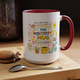 The Positivity Mug, Funny Sarcastic Office Gag Gift for Coworkers, Bright Doodle Aesthetic Motivational Coffee Cup with Orange Handle