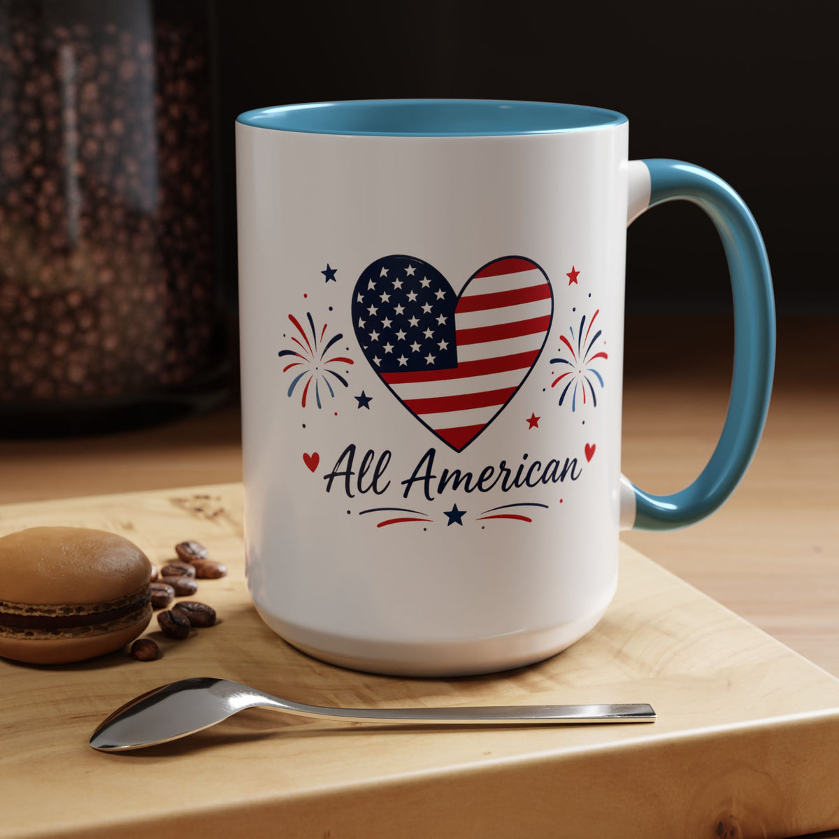 All American Patriotic Heart Coffee Mug, USA Flag Heart Mug, Fourth of July Coffee Cup, American Pride Gift, Independence Day Mug