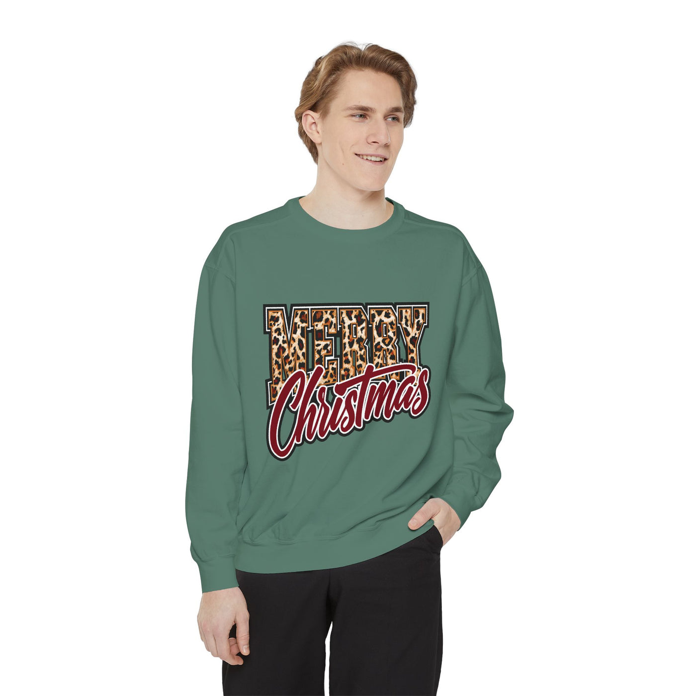 Merry Christmas Leopard Print Sweatshirt, Trendy Holiday Crewneck, Cheetah Lettering Pullover, Festive Gift for Women, Mom or Teacher