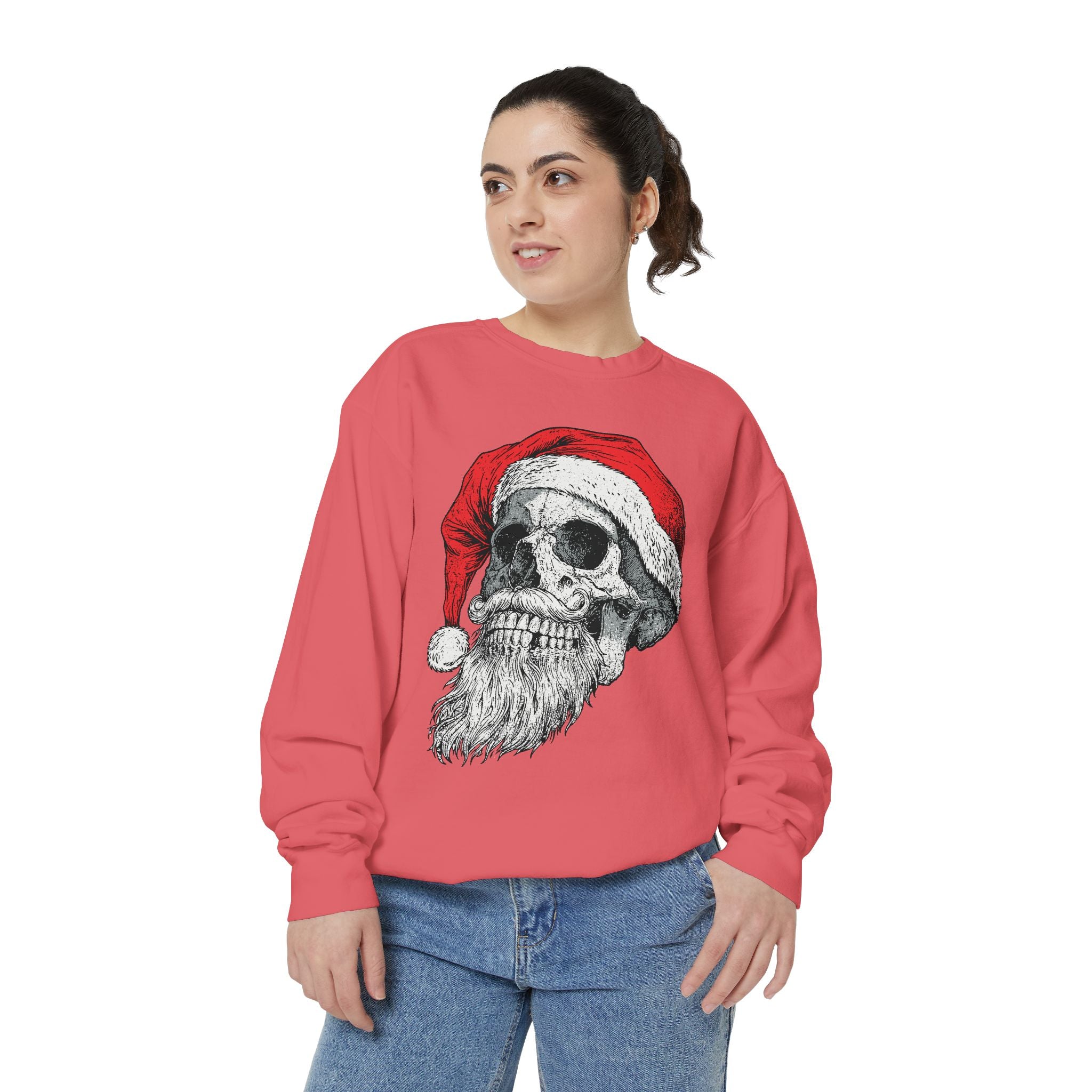 Skull Santa Sweatshirt, Gothic Christmas Crewneck, Creepy Holiday Skeleton Pullover, Alternative Xmas Gift for Metalhead or Horror Fan