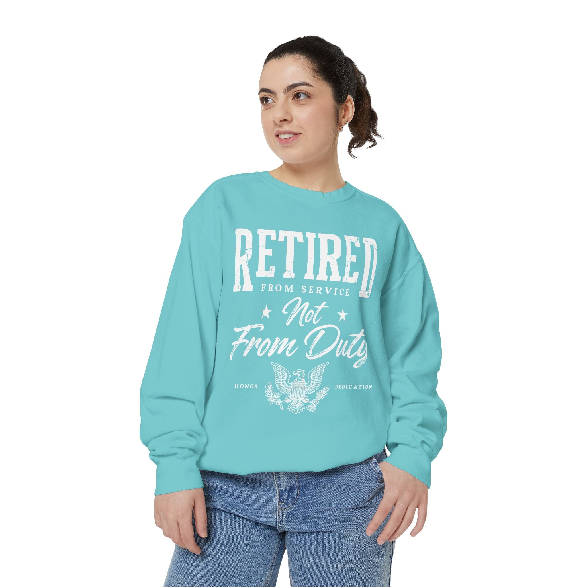 Retired From Service Not From Duty Sweatshirt, Military Retirement Crewneck, Veteran Gift, Patriotic Eagle Veterans Day Pullover for Retiree