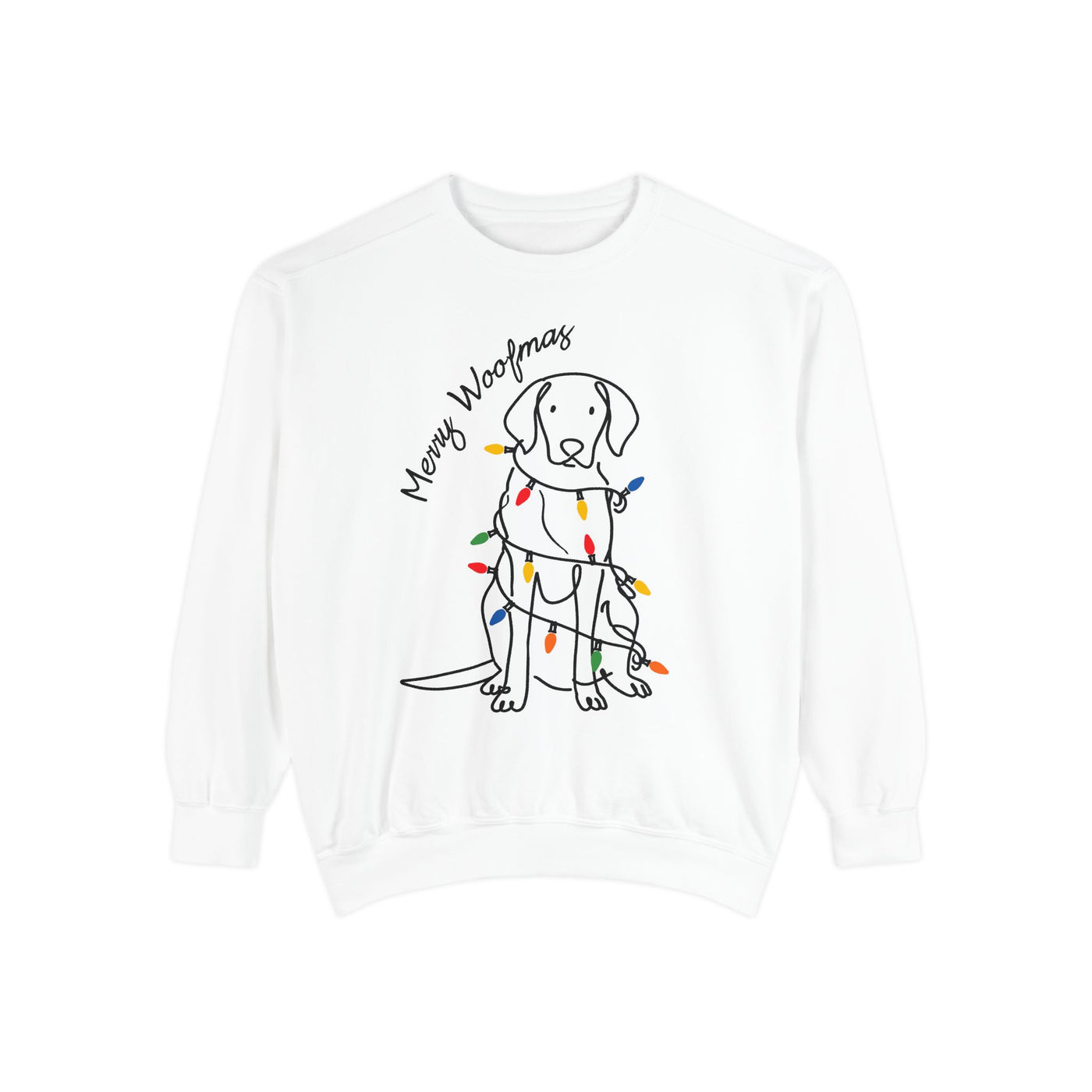 Merry Woofmas Dog Sweatshirt, Funny Christmas Puppy Crewneck, Holiday Lights Pet Lover Pullover, Cute Christmas Gift for Dog Mom or Dog Dad