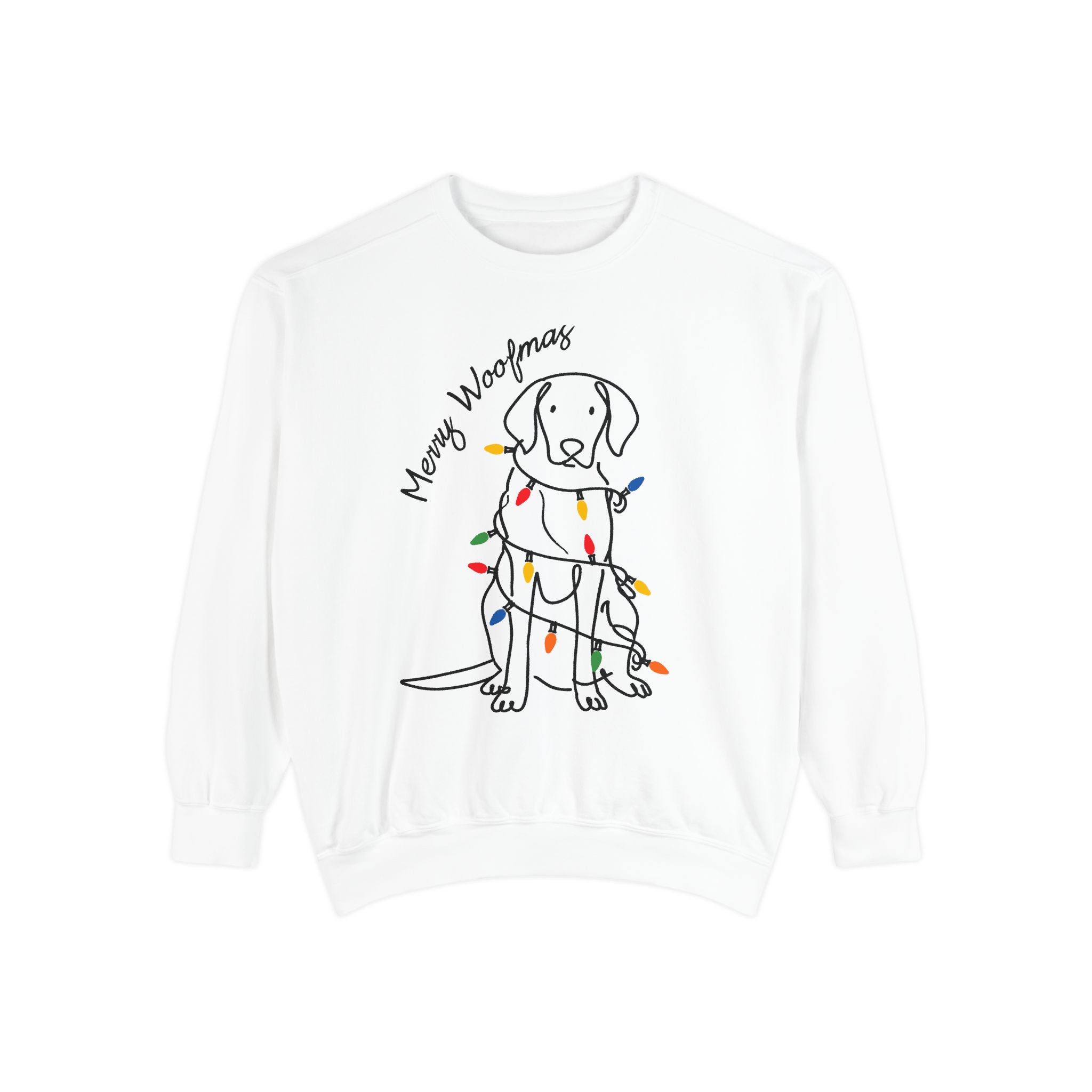 Merry Woofmas Dog Sweatshirt, Funny Christmas Puppy Crewneck, Holiday Lights Pet Lover Pullover, Cute Christmas Gift for Dog Mom or Dog Dad