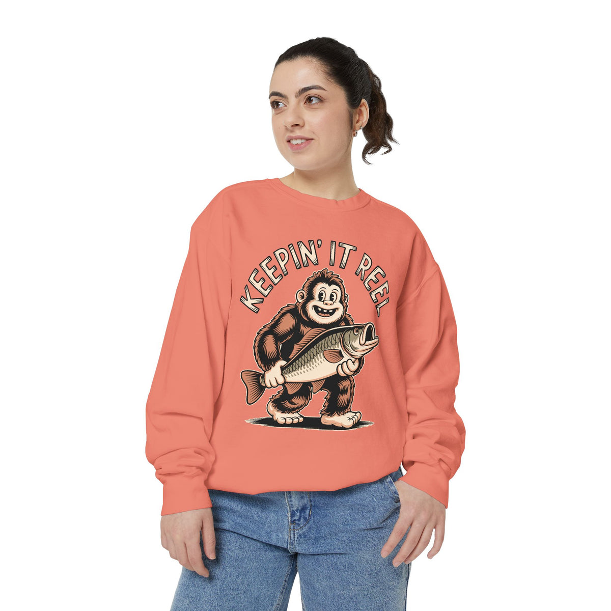 Keepin It Reel Comfort Colors Sweatshirt, Funny Fishing Sweatshirt, Bigfoot Fishing Shirt, Fisherman Gift for Men and Women