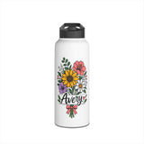 Personalized Water Bottle for Girls, Floral Reusable Drink Bottle, Custom Name Gift, Cute School Water Bottle, Hydration Bottle