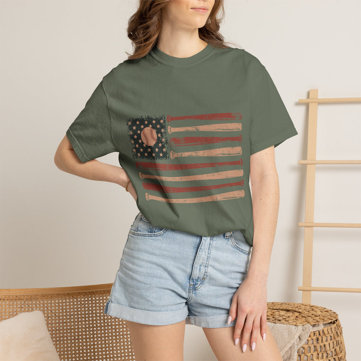 Game Day Patriotic Shirt Comfort Colors, USA Baseball Flag Graphic Tee, Fourth of July Gift for Sports Fan, American Vintage Top