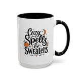 Cozy Spells and Sweaters Mug, Witchy Halloween Coffee Cup, Celestial Pumpkin Fall Gift for Her, Magical Spooky Season Drinkware