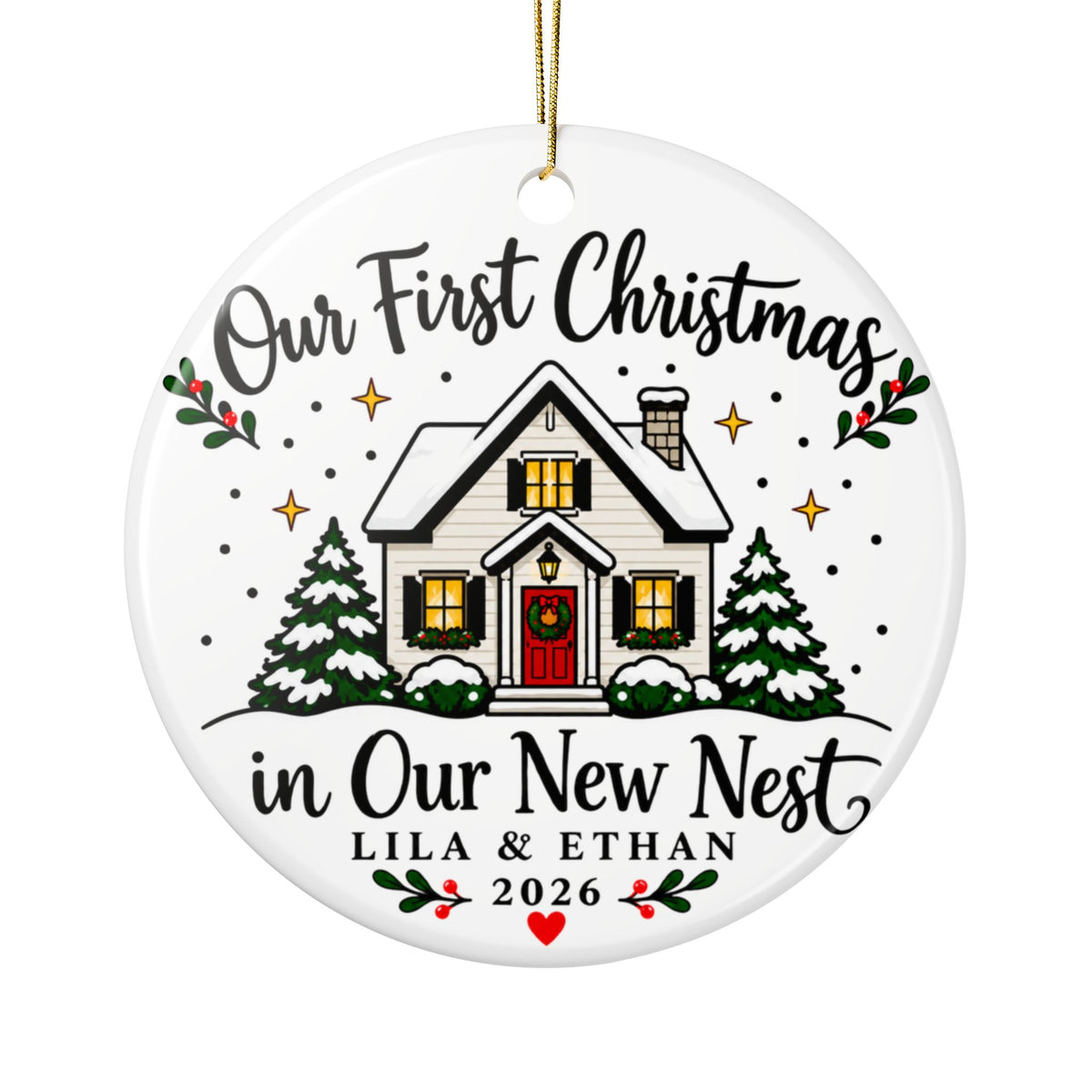 Personalized First Home Christmas Ornament, Our New Nest House with Couple Names and Year, Housewarming Keepsake Gift for New Homeowners
